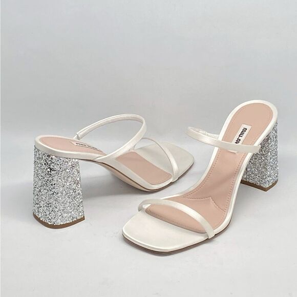 Miu Miu Women's Glitter High Block Heel Sandals size 39 - Picture 1 of 13